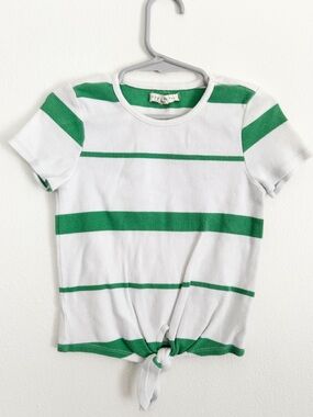 Copper Key White & Green Striped Tie-Front Tee